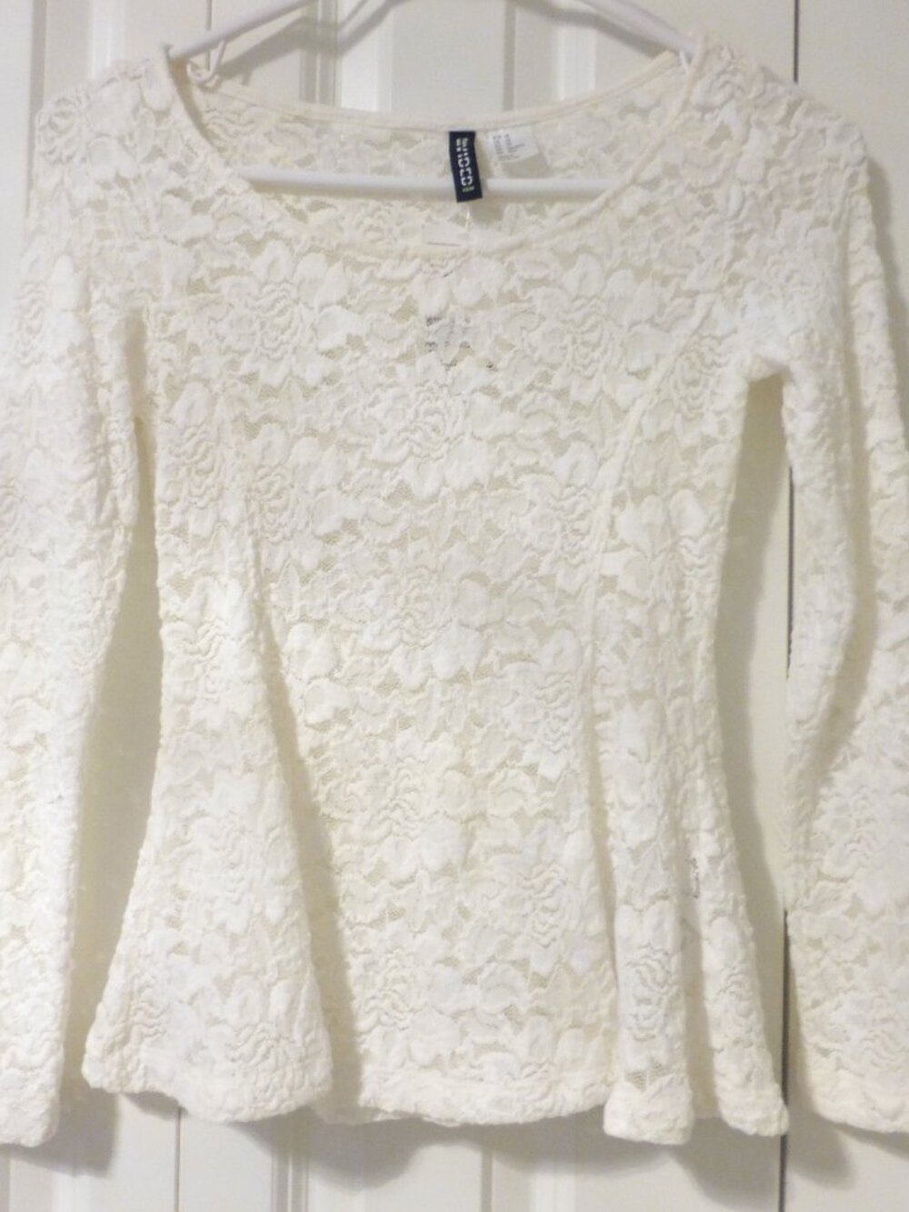 NWT H&M Divided off white semi-sheer lace peplum long sleeve top